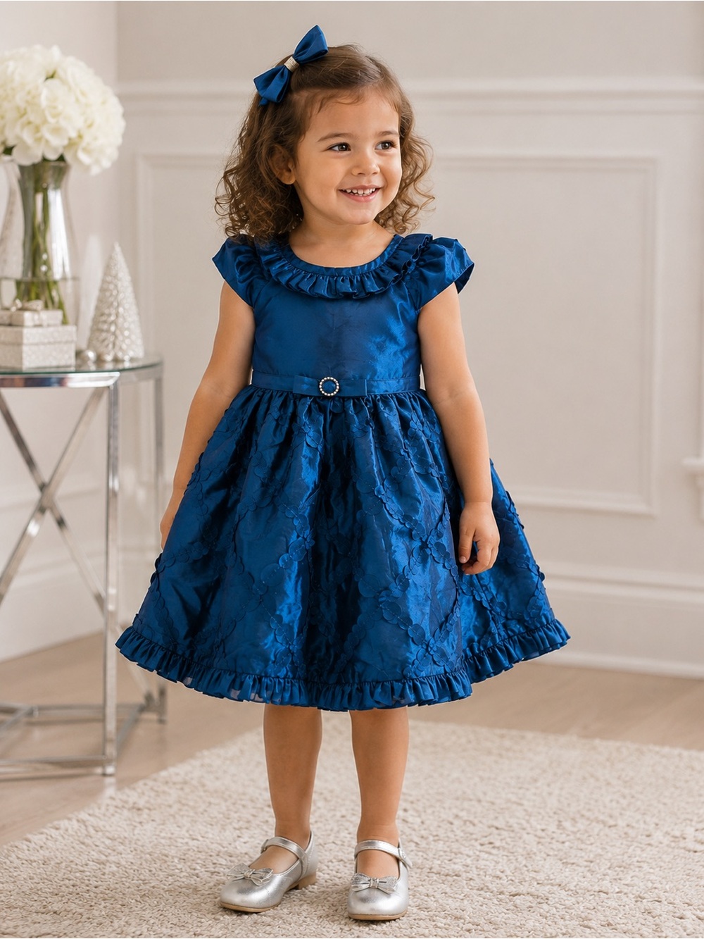 Joanna Michelle special occasion dress in a rich sapphire/teal blue 3T